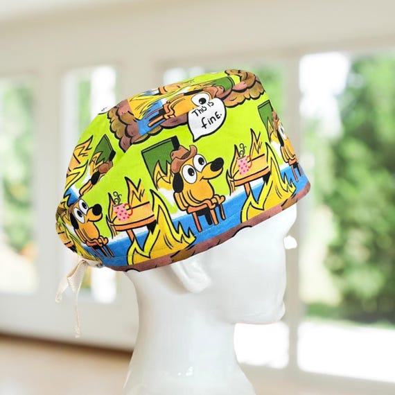 This Is Fine~ Modern Scrub Cap, RN, OR, CRNA, Surgical Cap, Tech, Vet, Gift
