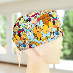 Medley Cartoon Scrub Cap~ Unisex Cotton Nurse Hat, CNA, NP, MD, Vet, Tech.