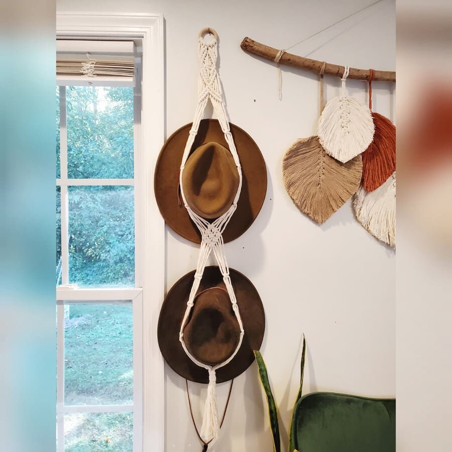Macrame Hat Hanger Farmhouse Boho Hat Rack Cowboy Gift Holiday Christmas Recycled Etsy