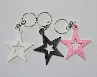Star Keychain, Star Keyring, Black Star Keychain, Silver
