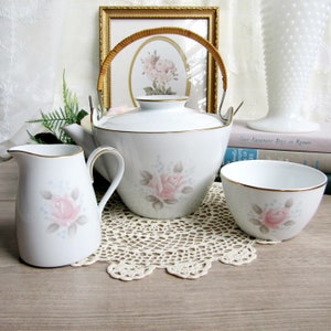 Noritake Roseville Tea Set ~~ Vintage Teaware, Vintage Noritake Teapot Sugar Bowl and Creamer, Pink Roses Flowers, 1960s Serveware, Rose Tea