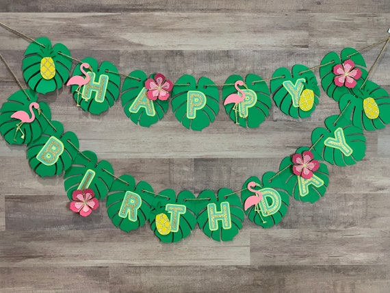 Tropical Banner Happy Birthday Banner Banner with Name | Etsy