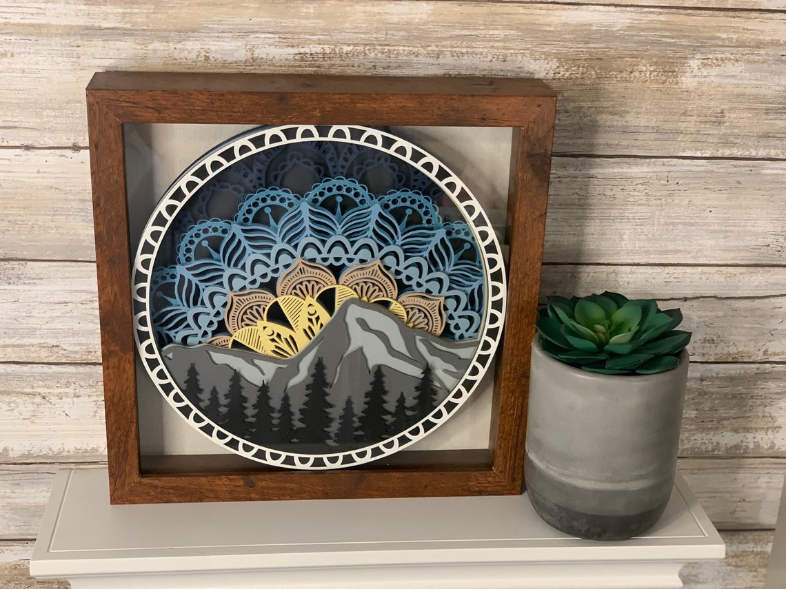 3D Layered Mountain Layered Cardstock Shadow Box Etsy
