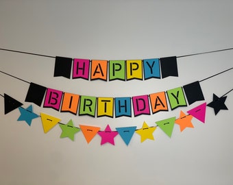 80s birthday banner | Neon Happy Birthday Banner | Banner with Name | 80s Party Decorations