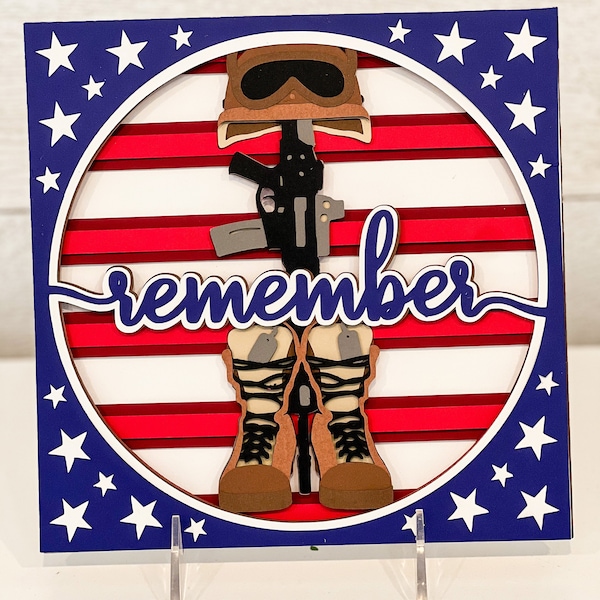 3D Layered Paper Remember | Layered Cardstock | Shadow Box | Christmas Gift | Stars and Stripes | Military memorial | Army | Navy | Marines