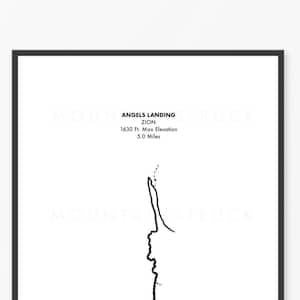 ENGELEN LANDING | Zion | Routekaart van 8 x 10 inch, maximale hoogte (voet) en afstand (mijl)