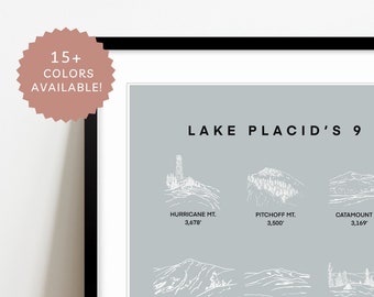 LAKE PLACID'S 9 | The ADKS | Adirondack Peaks | Hurricane Mt. | Mt. Jo | New York | Minimalist Mountain Line Print