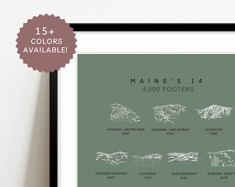 Maine 14 4,000 Footers Print: Appalachian Mountain Hiker Gift