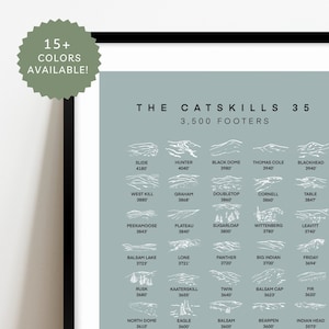 THE CATSKILLS 35 | Personalized | 3500 Footers | Slide Mountain to Rocky | NY Mountains | Original, Minimalistic Mountain Line Art Print