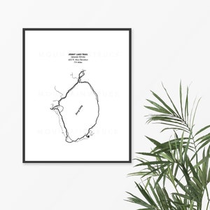 JENNY LAKE Trail 8"x10" routekaart, maximale hoogte (voet) en afstand (mijlen)