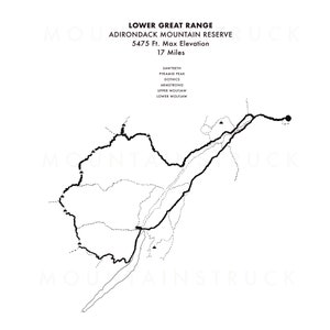 LOWER GREAT RANGE | Gothics | Upper and Lower Wolfjaw | Armstrong | 46er | Adirondack Trail  8x10 Route Map, Max Ft. Elevation, and Distance