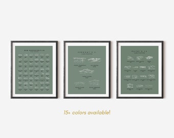 New England 4000 Footers Print Set: NH, VT, ME Mountain Art