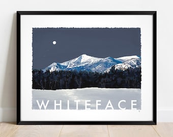 Impression giclée de Whiteface Mountain : paysage des Adirondacks au clair de lune