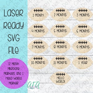DIGITAL FILE - Laser File - Monthly Milestone Markers - Baby Monthly Markers -Football Outline Milestone Markers - SVG - Glowforge