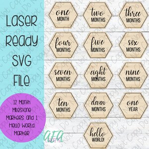 FILE DIGITALE - File laser - Marcatori di pietre miliari mensili - Marcatori mensili per bambini - Marcatori di pietre miliari esagonali per bambini - SVG - Glowforge