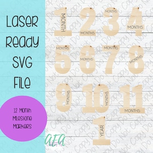 FILE DIGITALE - File laser - Marcatori di pietre miliari mensili - Marcatori mensili per bambini - Numeri Marcatori di pietre miliari - SVG - Glowforge - Marcatori del mese