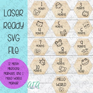 ARCHIVO DIGITAL - Archivo láser - Marcadores de hitos mensuales - Marcadores mensuales de bebé - Marcadores de hitos de contorno de cara de animal - SVG - Glowforge