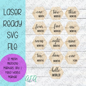 FILE DIGITALE - File laser - Marcatori di pietre miliari mensili - Marcatori mensili per bambini - Marcatori di pietre miliari esagonali per bambini - SVG - Glowforge