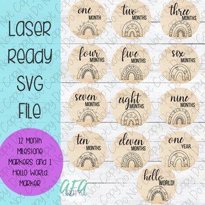 FILE DIGITALE - File laser - Marcatori di pietre miliari mensili - Marcatori mensili per bambini - Marcatori di pietre miliari arcobaleno - SVG - Glowforge - Marcatori del mese