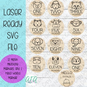 ARCHIVO DIGITAL - Archivo láser - Marcadores de hitos mensuales - Marcadores mensuales de bebés - Marcadores de hitos de animales - SVG - Glowforge - Marcadores de meses