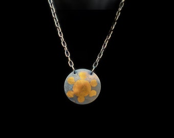 Hand crafted Keum Boo Pendant with stylized gold foil flower