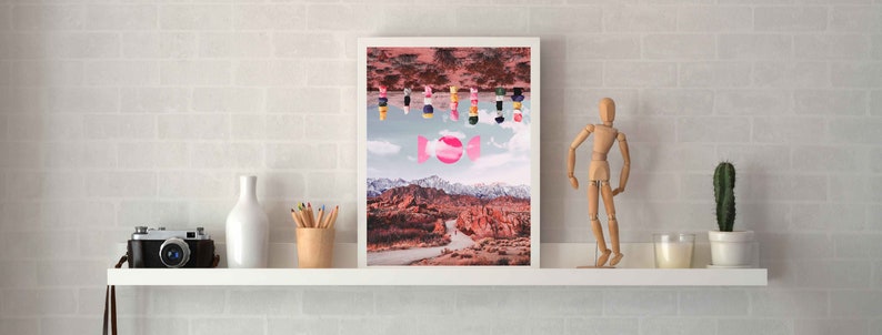 Surreal Pink Desert Art Print Collage of Seven Magic Mountains Abstract Moon Phase Art, Trippy Art, Colorful Landscape Decor image 8