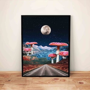 Mushroom Art, Trippy Poster, Surreal Collage Prints, Psychedelic Wall Art, Groovy Artwork, Magical Art