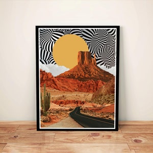 Wüsten-Wandkunst, Haus-Büro-Wandkunst, digitale Collagendrucke, Wüsten-Kunst, Utah-Kunst, Moab-Kunst, surreale Kunst, Trippy-Kunst, psychedelische Kunst