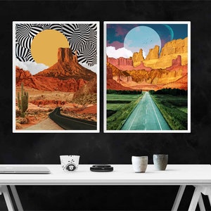 Surreale Wüste Kunst Drucke: Abstrakte Landschaftscollage (2er-Set)