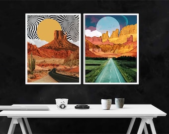 Surreal Desert Art Prints: Abstract Landscape Collage (Set of 2)