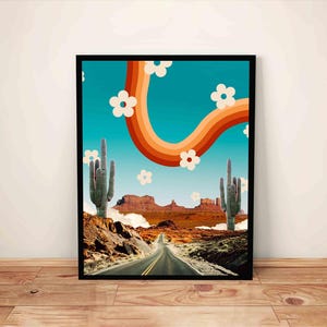 Wüsten Kunst, 70er Jahre Poster, Kaktus Druck, Groovy Kunst, digitale Collage Drucke, Moab Kunst, surreale Wandkunst, psychedelische Kunst