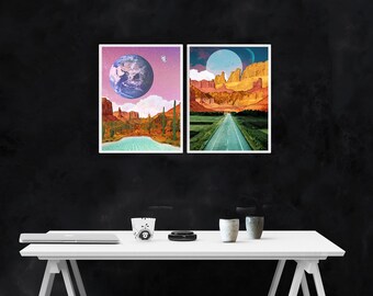 Surreal Desert Art Prints (Set of 2): Moab Utah Landscape, Digital Collage