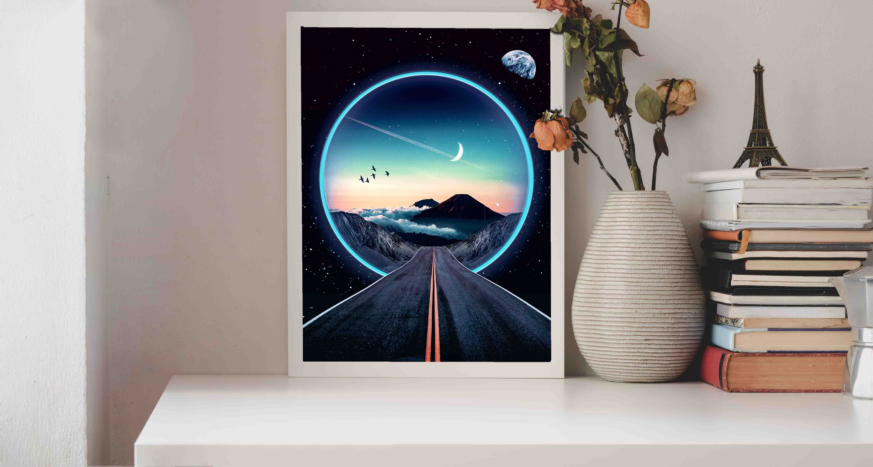 Surreal Space Art Print: Cosmic Road Trip, Eclectic Home Decor - Etsy