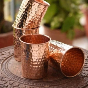 Pure Copper Cup Set for Water/Beverage Tumbler 12 oz, Ayurveda Copper Drinking Water Glasses, Handmade Pure Copper Glass, Christmas Gift New