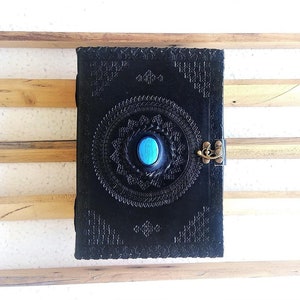 Leather Journal Notebook hand embossed Turquoise Stone Notebook Handmade Paper Leather Diary Couple Diary For Gift 10 x 7 inch Travel Gift&#39;s