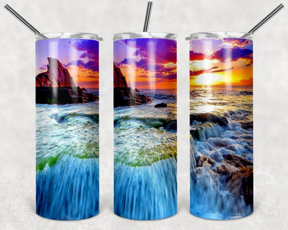 Ocean Sunset with water flowing 20oz Skinny Sublimation | Etsy