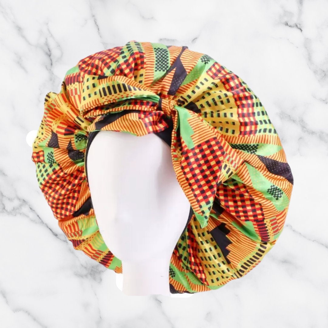 African Print Bonnet With Tie Edge Protector Hair Bonnet - Etsy Australia