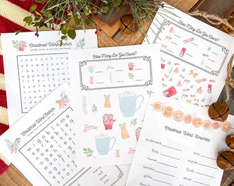 Christmas Activity Pack for Kids // Counting and Spelling Practice // Holiday Printables // Word Searches // Word Scrambles