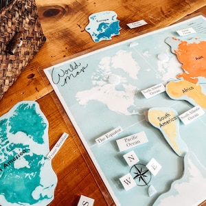 Kontinente und Ozeane Lernmatte // Weltkarte // Geographie // Lernmittel // Taktiles Lernen für Grundschulkinder // Kinderkarte