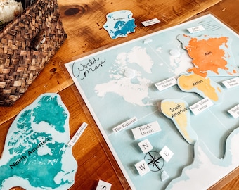 Weltkarte Aktivitätsmatte | Kontinente und Ozeane | Geographie | Lehrmittel | Taktiles Lernen für Grundkinder | Kinderkarte | Druckbar