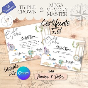 Editable CC Triple Crown and Mega Memory Master Certificate Set | (Canva Templates)