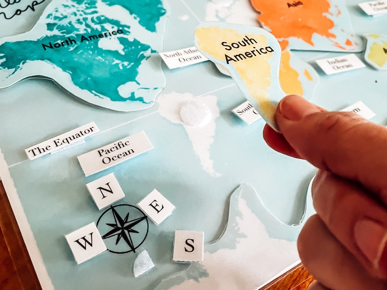 continents-and-oceans-activity-mat-world-map-geography-etsy