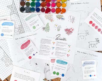 Winter Art Resource Pack // Snowflake Symmetry // Learn to Draw // Color Mixing // Mini Poster // Classical Conversations Fine Arts Tools