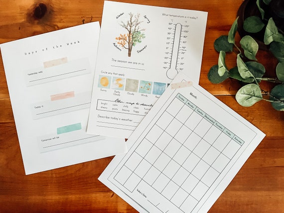 Calendar and Weather Pages - Pink and Teal Theme // Homeschool Printables // Calendar Time // Circle Time Activities // Morning Menu Ideas