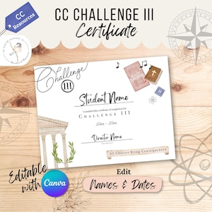 Certificato modificabile CC Challenge III / Premio di fine anno CC (modello Canva)
