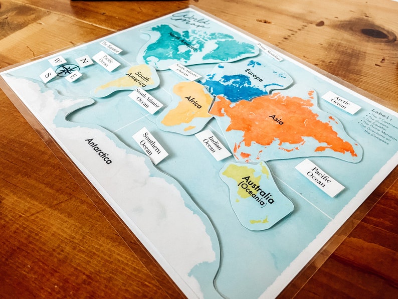 continents-and-oceans-activity-mat-world-map-geography-etsy