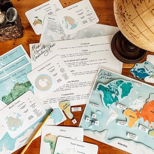 World Geographie Ressourcen Pack // Map Activity Mat // Kontinente und Ozeane Informationskarten // Weltkarte // Lernaktivitäten