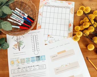 Kalender- en weerpagina's - bloementhema//homeschool printables//cirkeltijdactiviteiten//ochtendmenu-ideeën//basisonderwijs