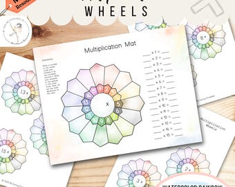 Multiplication Wheels | Up to 15x15 | Printable Math Resource (Digital Download) | WATERCOLOR RAINBOW COLLECTION