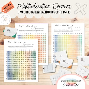 Cuadrados de multiplicación y tarjetas didácticas / Recursos imprimibles de multiplicación / Práctica de conteo salteado